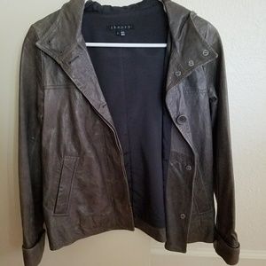 Theory leather jacket with hood, size P